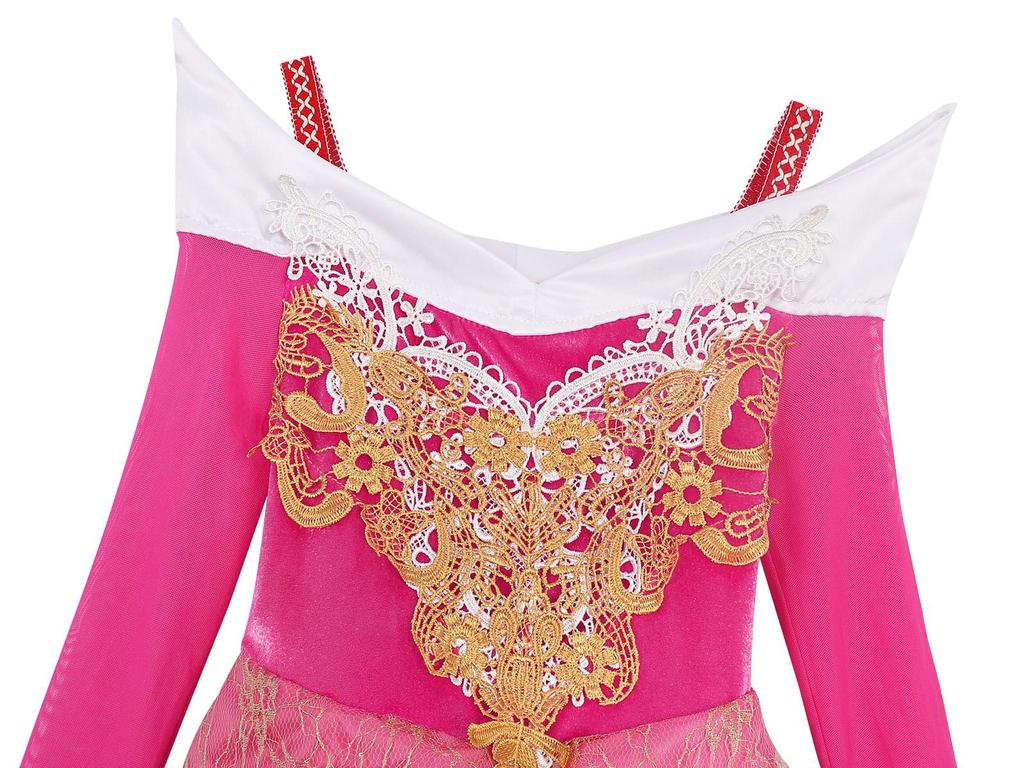 Sleeping Beauty Princess Dress for Girls (Ages 3-8) - Long Sleeve Rose Red Christmas Dress