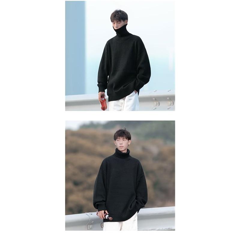 Oversized Turtleneck Knit Sweater For Men Warm Soft Daily Wear Jumper
