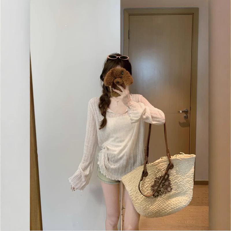 2025 Summer Women's Casual Long Sleeve Striped Knit Sunscreen Cardigan