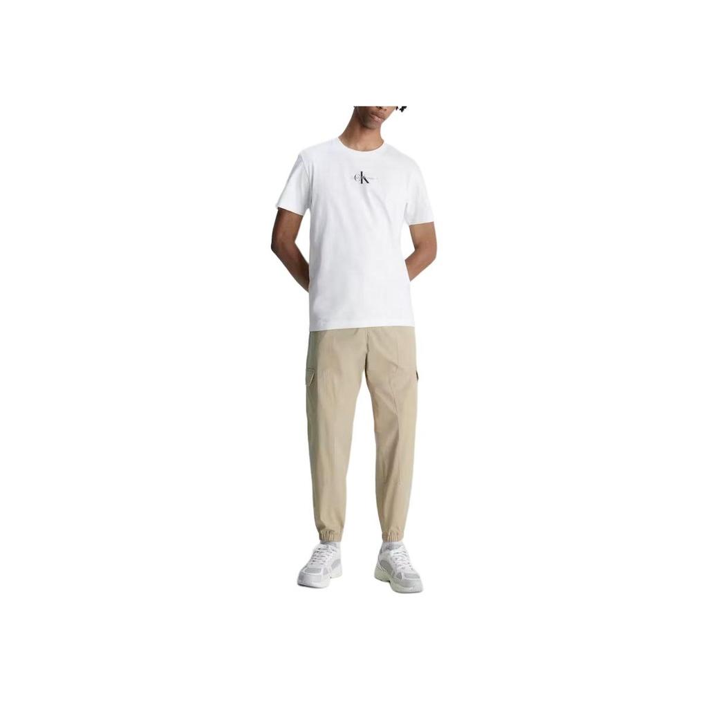 Calvin Klein Letter Print Crew Neck Fitted Short Sleeve T-Shirt Men Tops White J30J323483-YAF