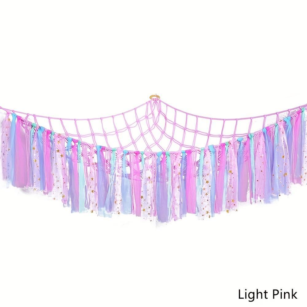 

Мягкие игрушки сетчатый гамак, подвесной плюшевый игрушечный гамак с разноцветными кистями, гамак для мягких игрушек для детей, игровая комната, декор детской комнаты светло-розовый