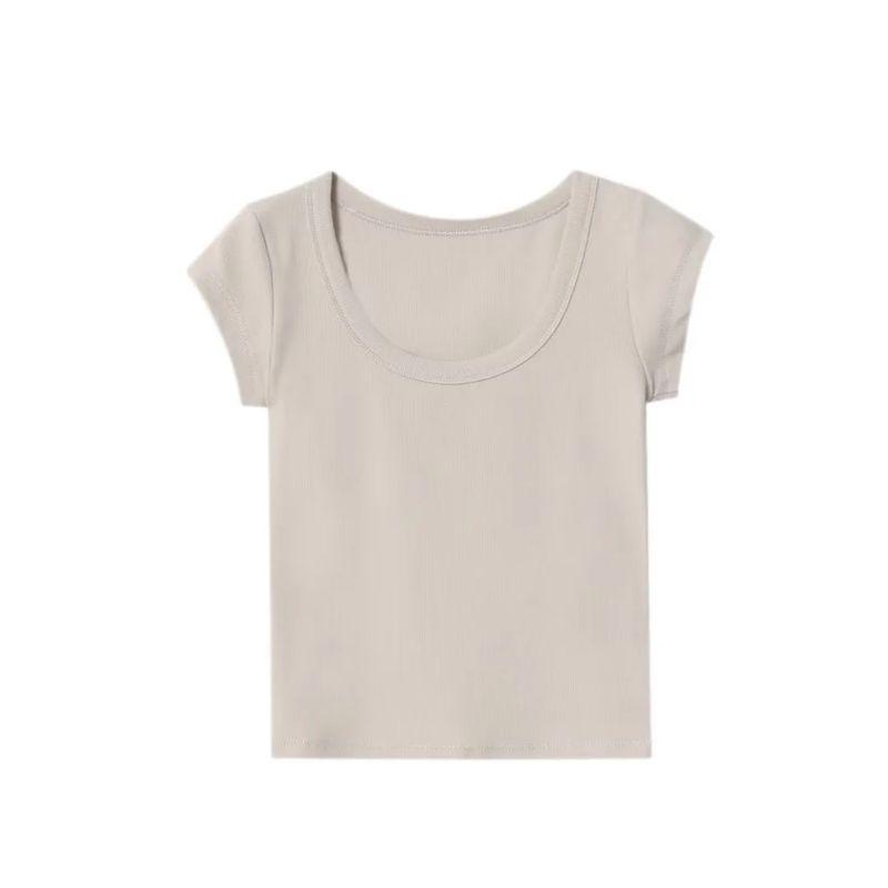 Spring New Women clothes American Style Gyaru Cotton Blended round Neck Super Short sleeve Basic Top 4174320