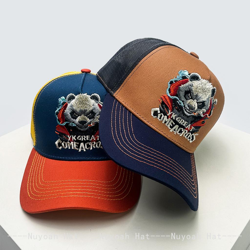 And Women Color Contrast Hip-Hop Embroidered Panda Letter Prints Baseball Caps Sun Protection Personalized Air Permeable Trucker Caps All-Match