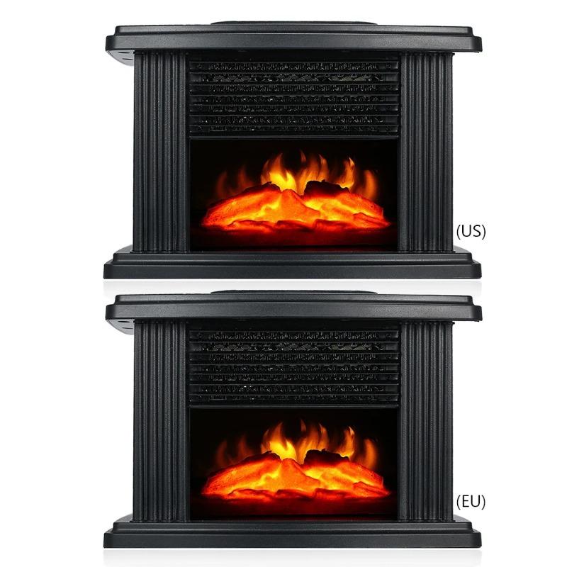 Elektrický krbový topič Přenosný krb s 3D realistickým efektem tančícího plamene Energeticky úsporný Stolní teplovzdušný ohřívač US EU