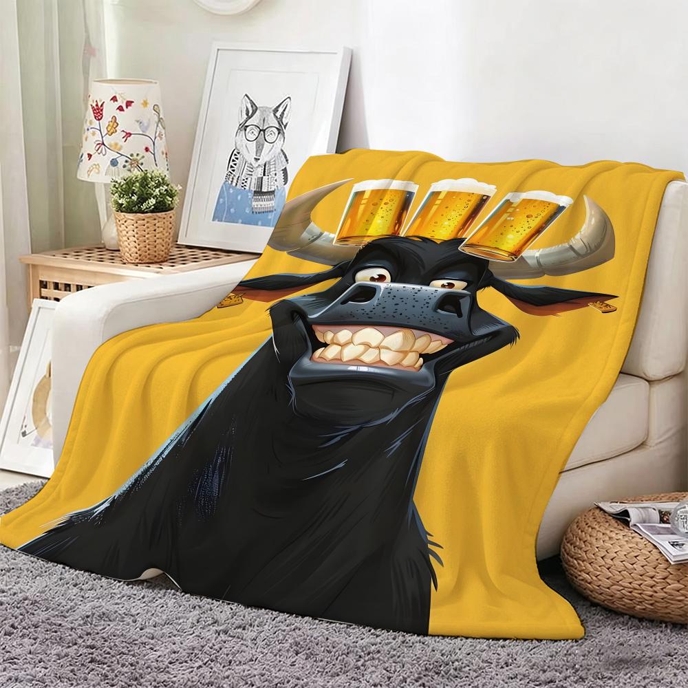 Cartoon D-Drunken Buffalo Beer Throw Lightweight  Flannel Blanket Soft Skin-Friendly For Summer Cooling