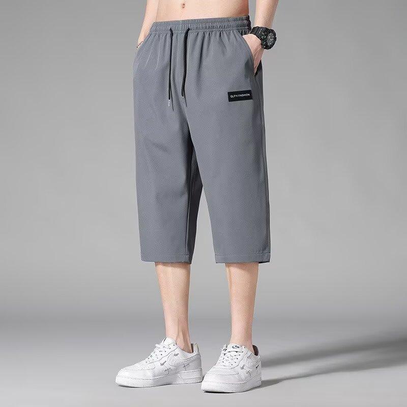 Chaolun cloth solid color ice silk quick-drying seven-point shorts men's summer thin loose straight casual sports pants men's