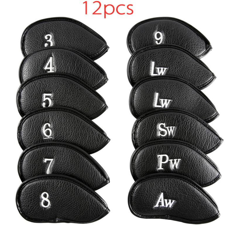 12PCS Golf Club Head Covers Pu Golf Cap Hardcore PU Cap Iron Steel Golf Club Cover 3, 4, 5, 6, 7, 8,