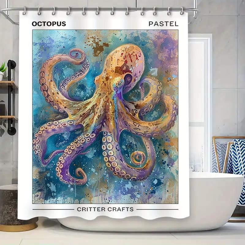 

Octopus Shower Curtain Waterproof Fabric Bathroom Decor Octopus Print Bathtub Cover Size Customization W60H190(CM)-1 Pcs