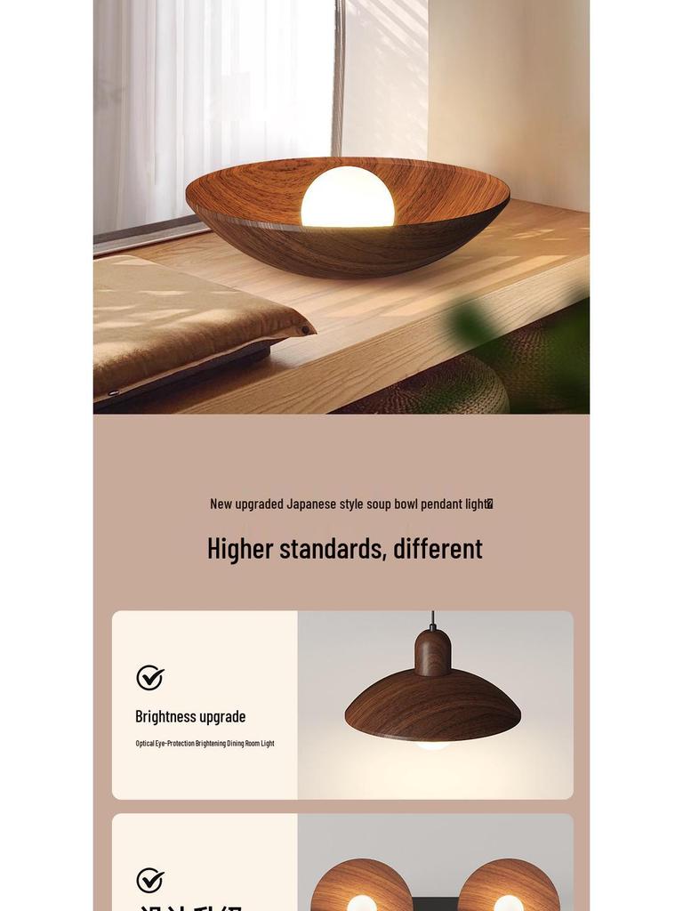 Walnut Finish Pendant Light - Wabi-Sabi Style for Restaurants, Bars, and Homes