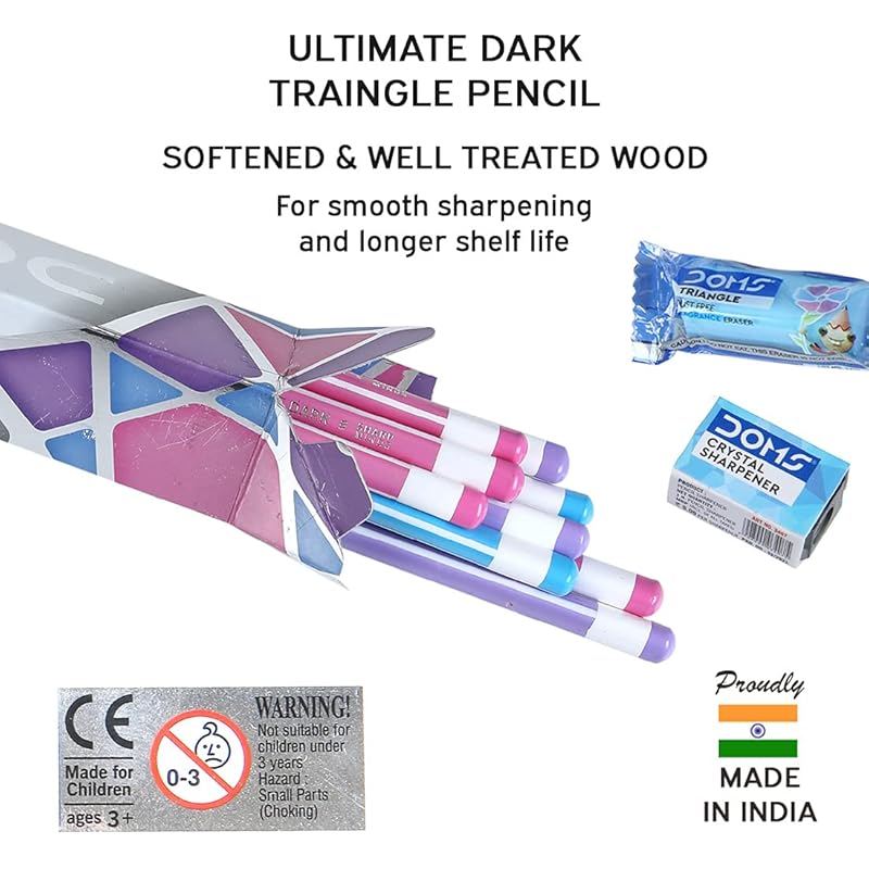 

Doms Zoom Ultimate Dark Pencil Box Pack | Triangular Shape For Easy Holding & Comfort | Free Eraser & Sharpner With Each 30 count (Pack of 1)