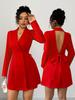 Women's Double-Breasted V-Neck Bow Long Sleeve Short Dress