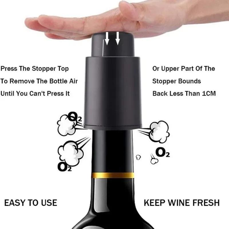 Red Wine Stopper Press-type Vacuum Wine Stopper with Scale Reusable Fresh-keeping Stopper Red Wine Bottle Sealer Bar Tool