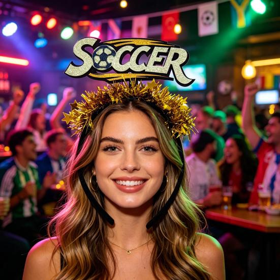 2026 Soccer Match Headband, Elastic Black Headband for Adults And Kids, Non-Slip Glitter Football Game Fan Headwear. Soccer Goal Party Accessory
