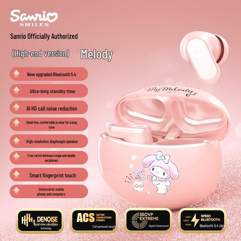 

Sanrio Милые Прозрачные Bluetooth-наушники 2025 для девочек и студентов