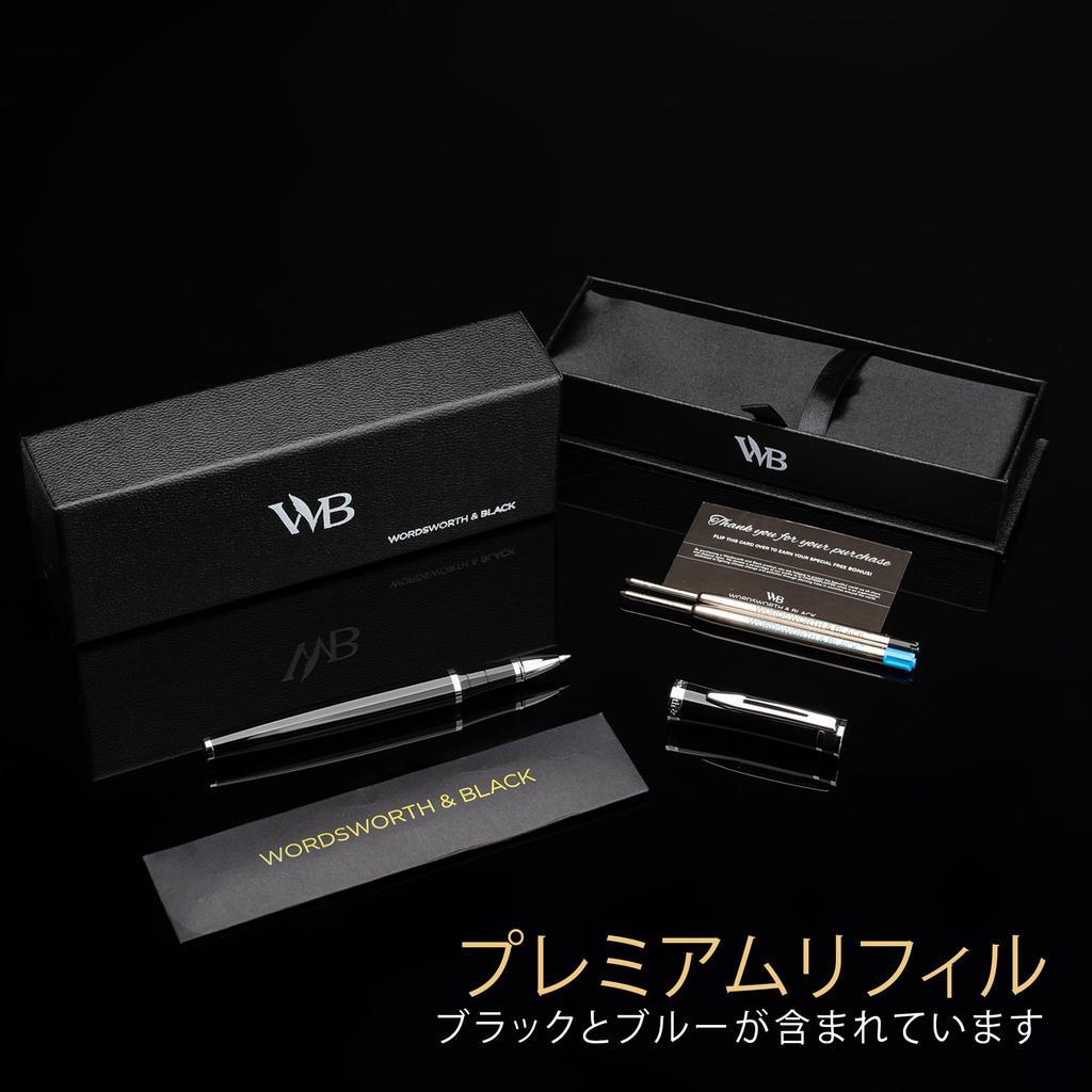 Wordsworth and Black Rollerball Pen Luxury Pen Chrome Black Ink Gift for Men Professional Lovely Luxury Pen - - Finish, Lacquer, Refill, Refillable, &