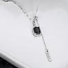 Black Diamond Square Pendant Tassel Necklace - Stylish Women's Luxury Design, Versatile Clavicle Chain Gift for Girlfriend.