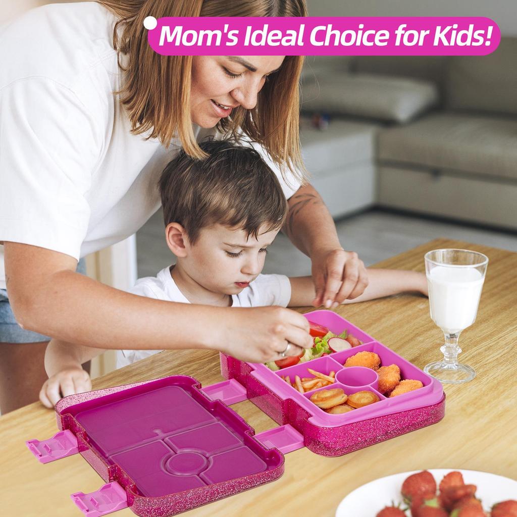 Kinder Glitzer Doppel-Schnallen Bento-Lunchbox - Tragbar, Mikrowellengeeignet, Großes Fassungsvermögen