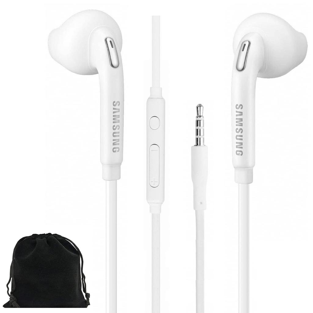 Original 3.5mm Wired In-Ear Headphones for Samsung Galaxy S10, S10 Plus, S10e Plus, Note 10, A71, A31, with Mic & Volume Remote, Black Velvet Carry