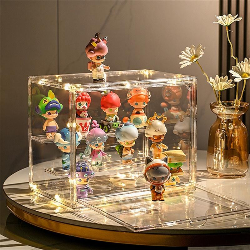 1/2PCS Handmade Transparent Ladder Anime Car Model Storage Box Three Layer Dustproof Blind Jewelry Sorting Display Acrylic