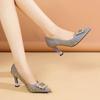2024 New Spring and Autumn Casual Fashion Pearl Wedding Shoes Stiletto Square Rhinestone Sexy and Comfortable High Heels