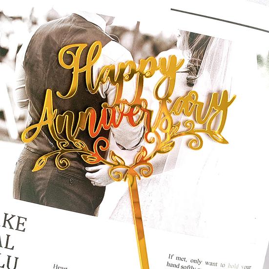 5Pcs Cake Topper Happy Anniversary Design Decorative Acrylic Dessert Pastry Cupcake Picks for Party