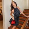 Polka Dot Elegant Off Shoulder Sleeveless Backless High Waist Halter Mini Dress Y2K Summer Fashion Club Party Vestidos