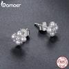 BAMOER Four-leaf Clover Moissanite Earrings, Natural Freshwater Pearls Round Cut Lab Created Diamond Wedding Stud Earrings S925
