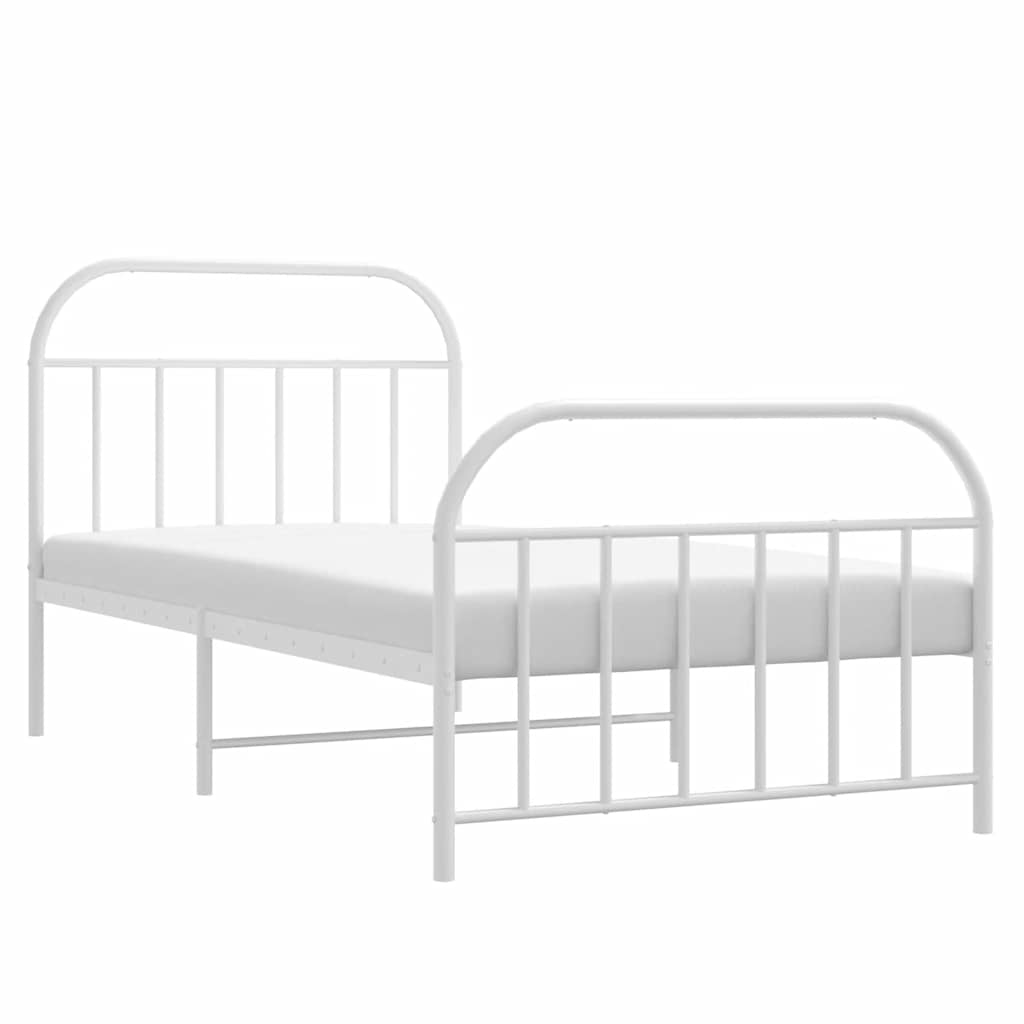 Metal Bed Frame with Headboard and Footboard White 100 x 190 cm