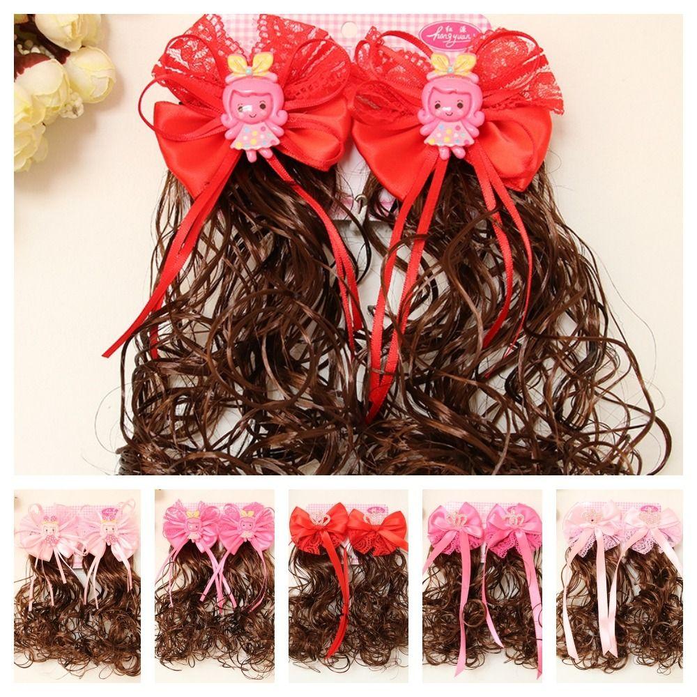 2Pcs Wavy Kids Hairpin Wig Cute Wig Braid Hairpin Hair Accessories Children Hair Clip  Girls