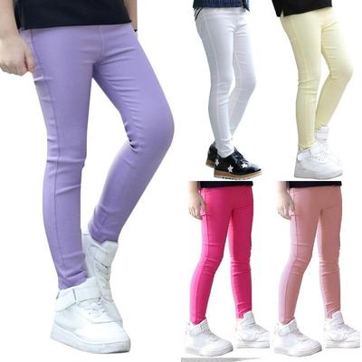 Dětské Dívčí Candy Color Cotton Slim Fit Pencil Kalhoty Ležérní elastické kalhoty s kapsami hladké legíny