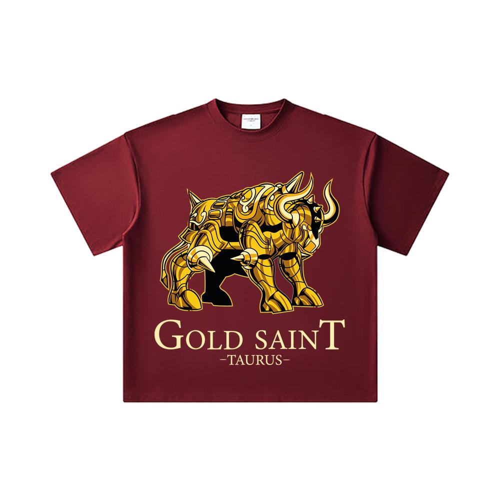 

260 GSM Double Yarn 32 Count 100% Cotton Saint Seiya V27 Tauro Print Unisex Heavy Cotton T Shirt 2XL вина червоного кольору