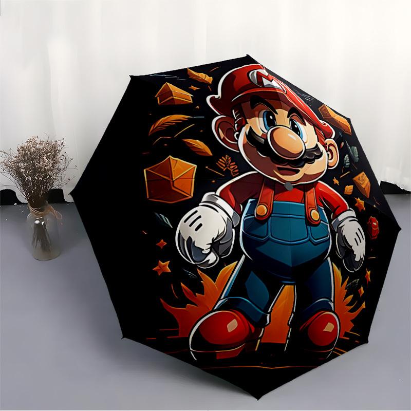 1pc Mario Adventure Automatic Open/close Folding Portable Cute Cute Umbrella  with 8-Ribs Structure for Women/Men, All-Season Use   a0901060