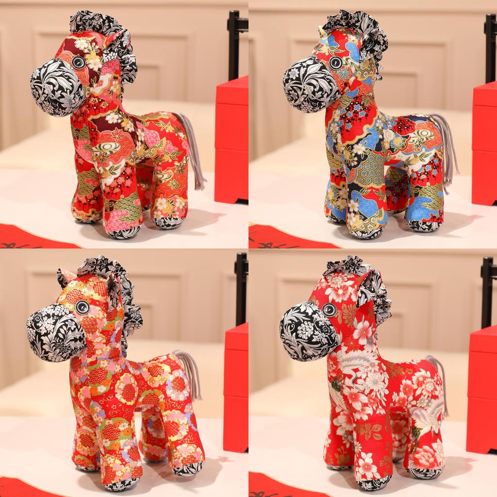 Chinese New Year Pony Plush Toy With Cloud Pattern Cotton For Gift And Decor