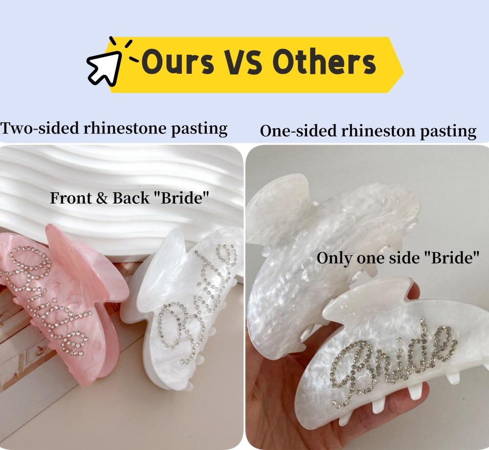 Elegant Shinning Rhinestone Bride Letter Big Acetate Hair Claw Clips for Women White Pink Hair Styling Accessories Wedding Gift