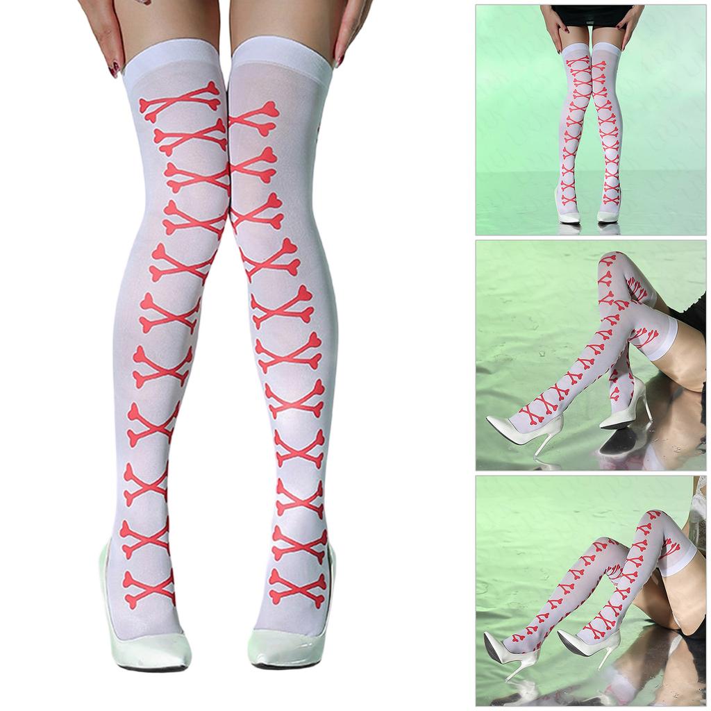 Oberschenkelhohe Lange Strümpfe Über-Knie-Socken Halloween Cosplay Festival Strümpfe Bedruckte Strümpfe für Damen und Mädchen