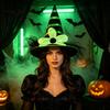 Soft Playful Witch Hat Halloween for Women Girls, Large Striped Wizard Costume with Flower Accessories, Cosplay, Party Festive Parties