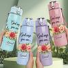 1PC God Says You Are Floral Text 750ml Color Plastic Sports Water Bottle Leakproof Flip Straw Lid Suitable for Sports Office Home Use