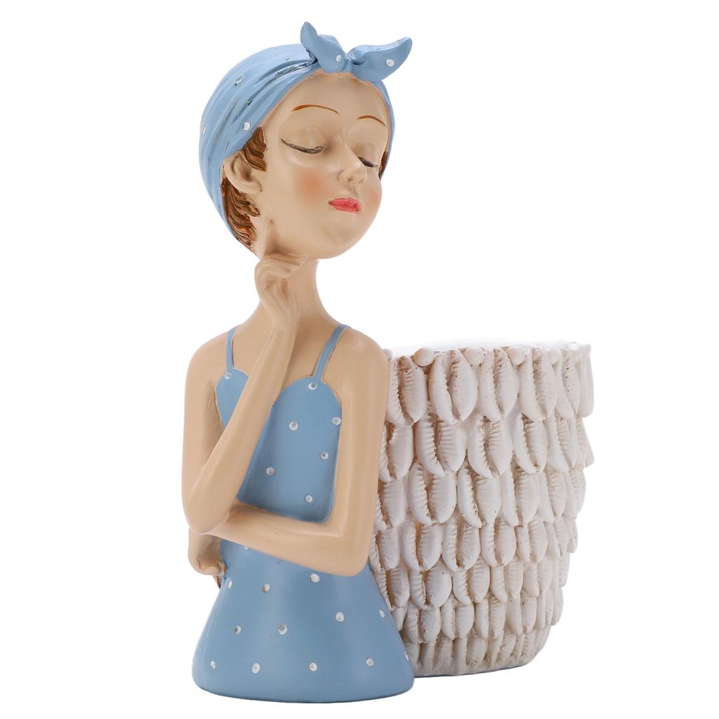 Blaue Mädchenstatue Stifthalter Glattere Linien Exquisite Details Niedliche Form Skulptur Figur Ornament für Geschenk Heimdekoration
