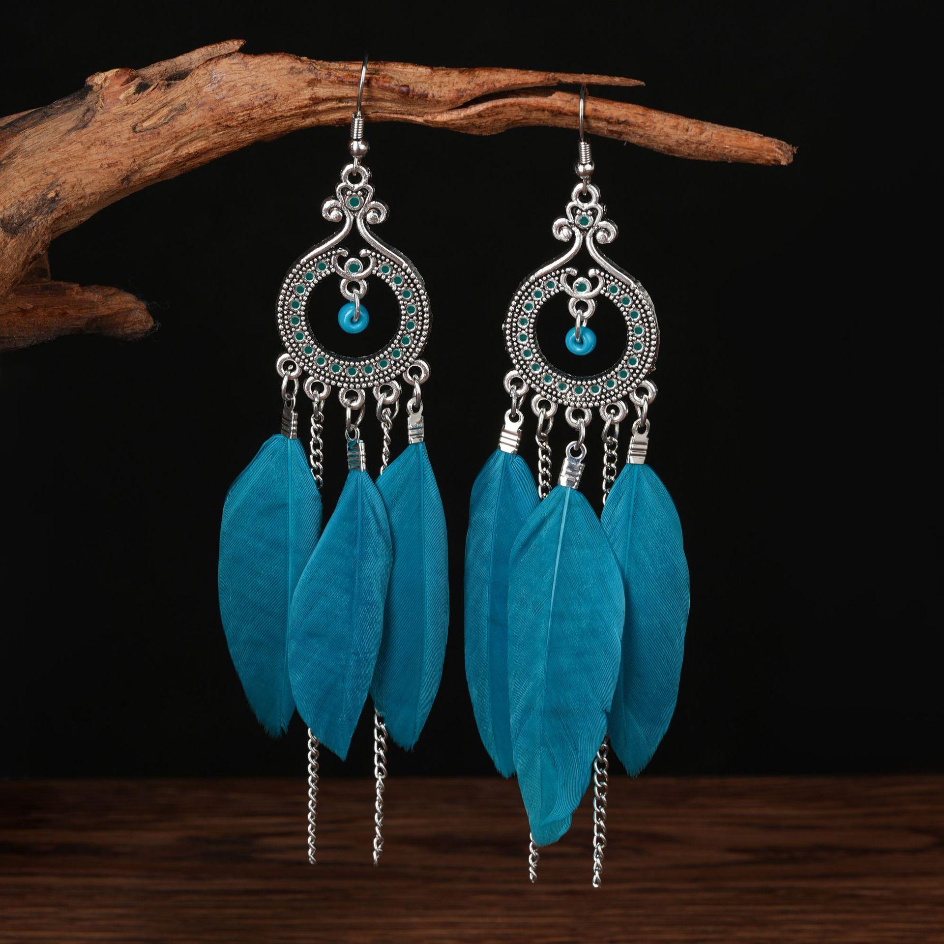 

Bohemian Red Feather Tassel Earrings: Ethnic-Style Long Chain Jewelry for Women