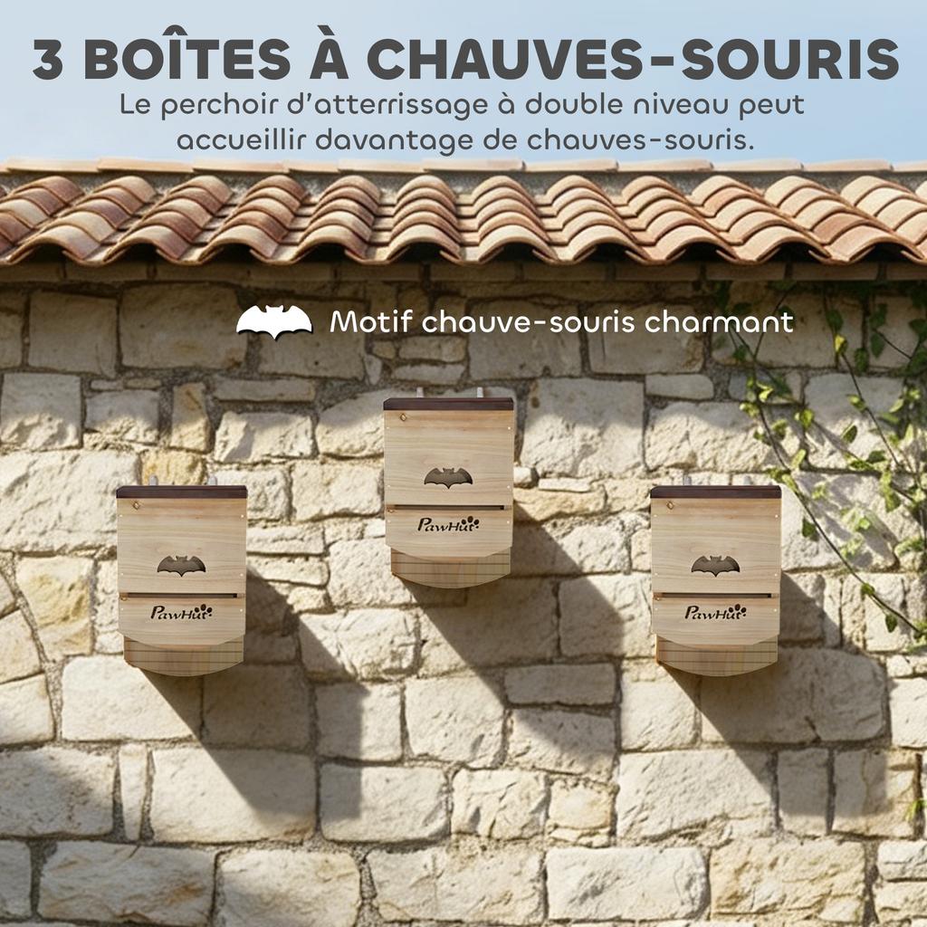 Bat Boxes, Pack of 3 Wooden Bat Houses for Outdoor, Garden, Farm, Easy to Hang, 23 x 9.5 x 36.5 cm, Natural