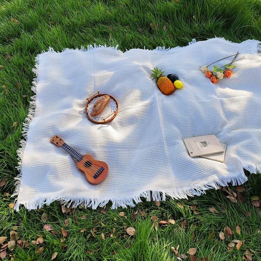 With Tassel Waffle Weave Tablecloth Thickened Outdoor Lawn Floor Mat  Outdoor