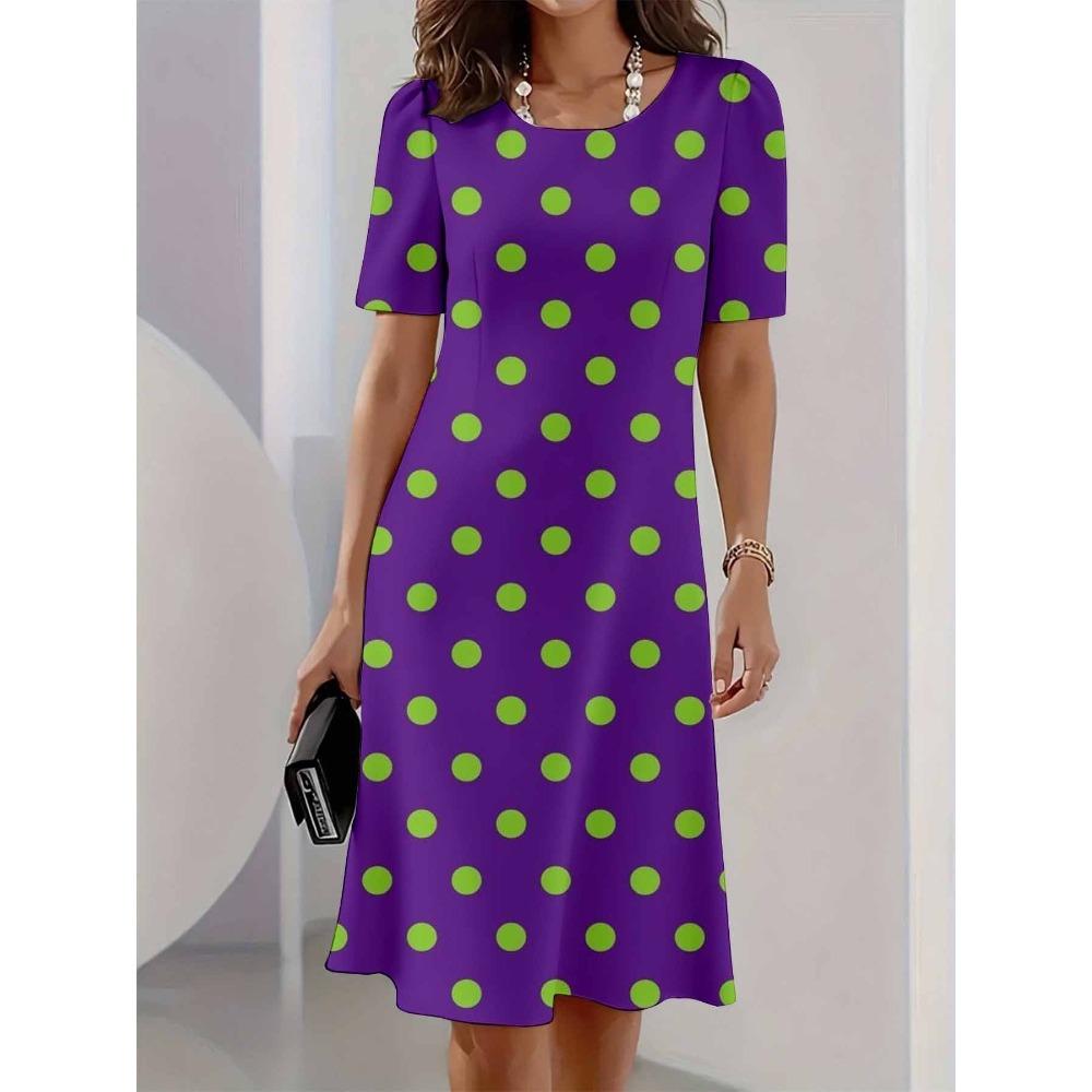 Summer Fashionable Casual Round Neck T-shirt Short Sleeved Mid Length Mini Dress Soft Comfortable Retro Versatile Party Loose 3D Printed Women's Dress