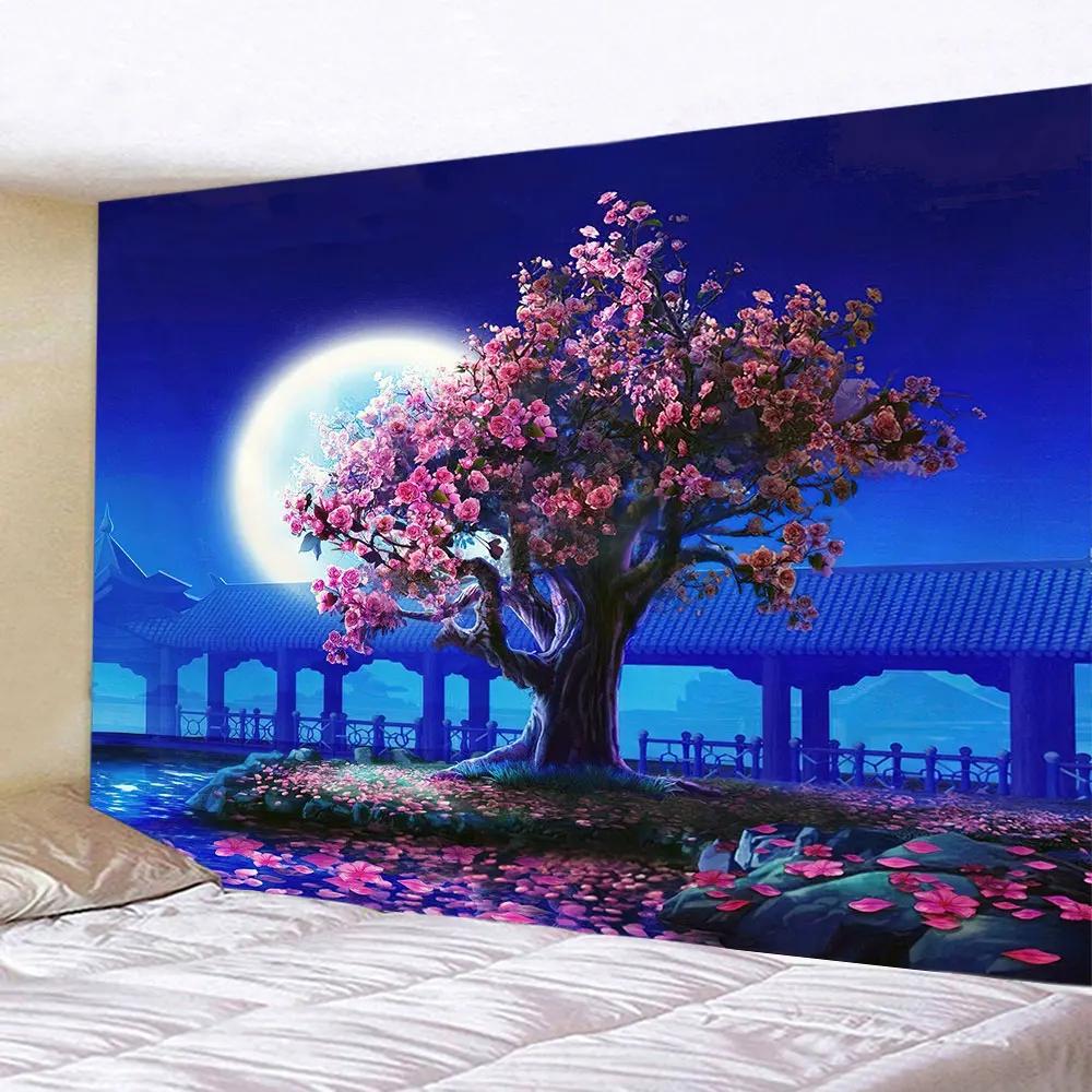 Mystery Starry Sky Tapestry Hippie Wall Hanging Forest Tree Jungle Moon Tapestrie Room Decor Aesthetic for Living Room Bedroom