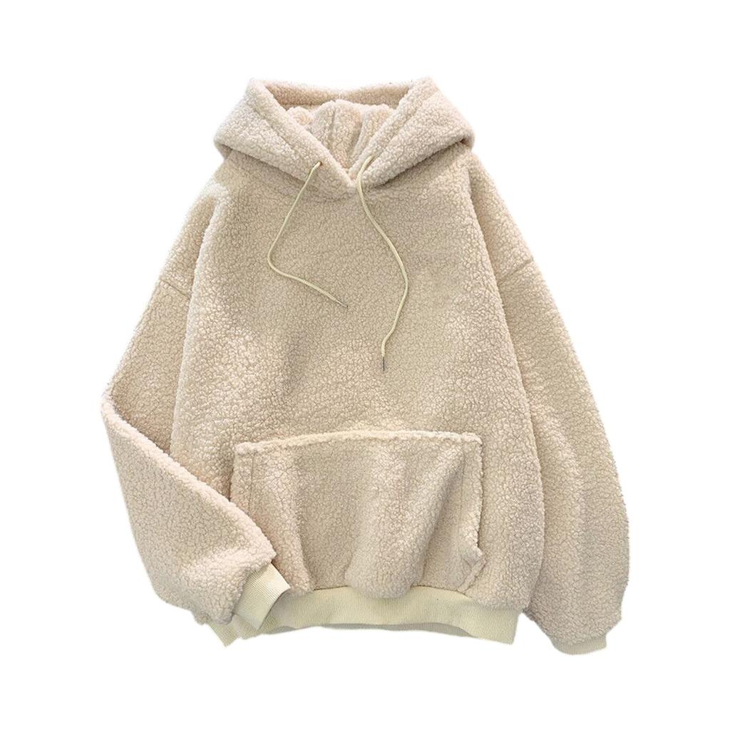 Women's Fashionable Solid Color Long Sleeved Hooded Sheep Warm Casual Hoodie Top