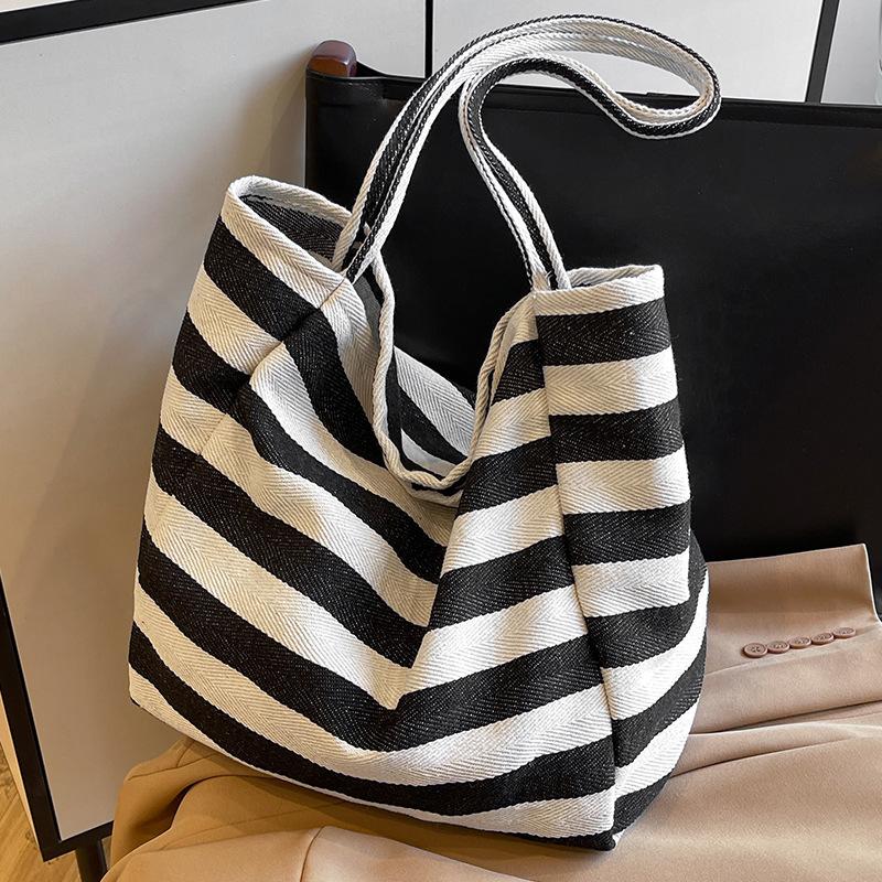 

Корейская полосатая холщовая сумка Ins Lazy Style, литературная контрастная цветная сумка-тоут, большая вместительная сумка через плечо, сумка для покупок, большая сумка