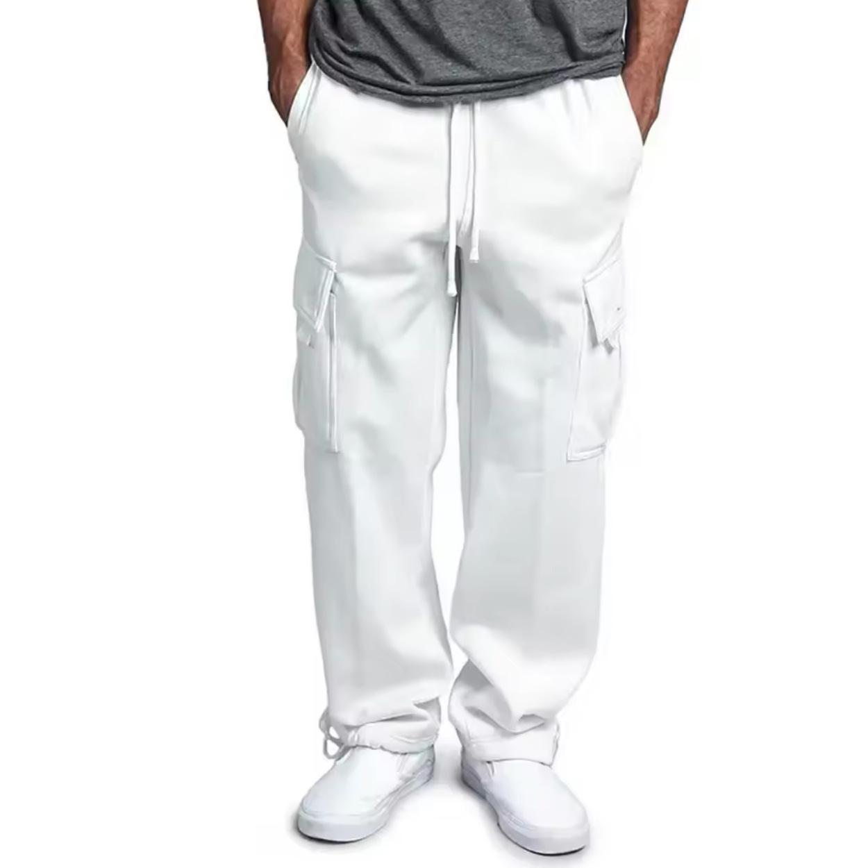 TrendVibeCN 2024 Heren Sport Casual Broek met Meerdere Zakken en Koord, Losvallend met Boorden Size S