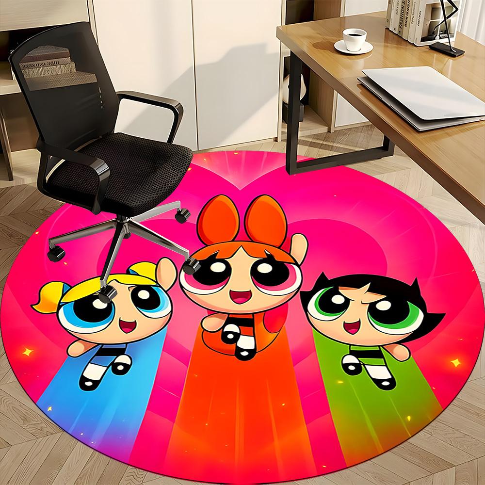1pc Powerpuff Girls Chair Carpet for Office, Non slip, Soft and Durable Office Rug for Interior Decoration