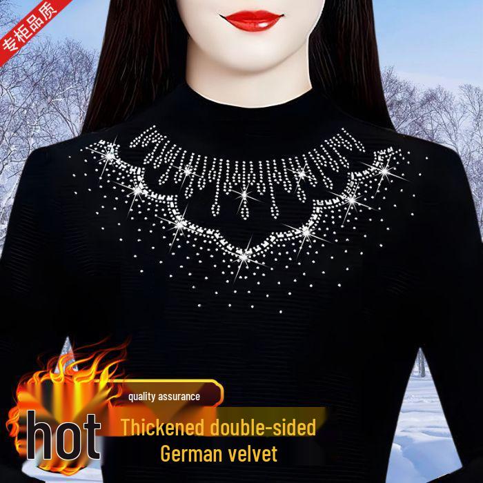 

2024 Осень/Зима Женский Премиальный Топ Базового Слоя Облегающего Кроя Однотонный с Горячей Стразой 4XL