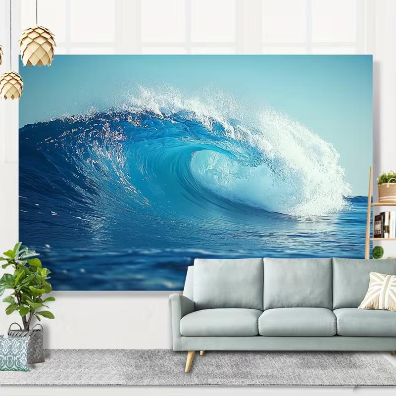 2D Surfwellen-Wandteppich, Blauer Ozean-Fasswellen-Hintergrundtuch