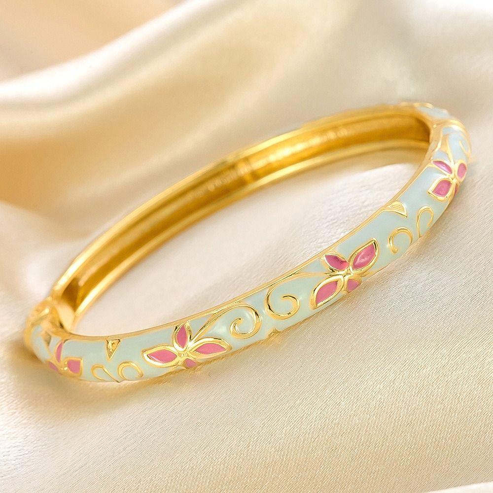 Classic Hollow Out Flower Bangle Chinese Women's Hand Bracelet Vintage Cloisonne Bangle  Girls